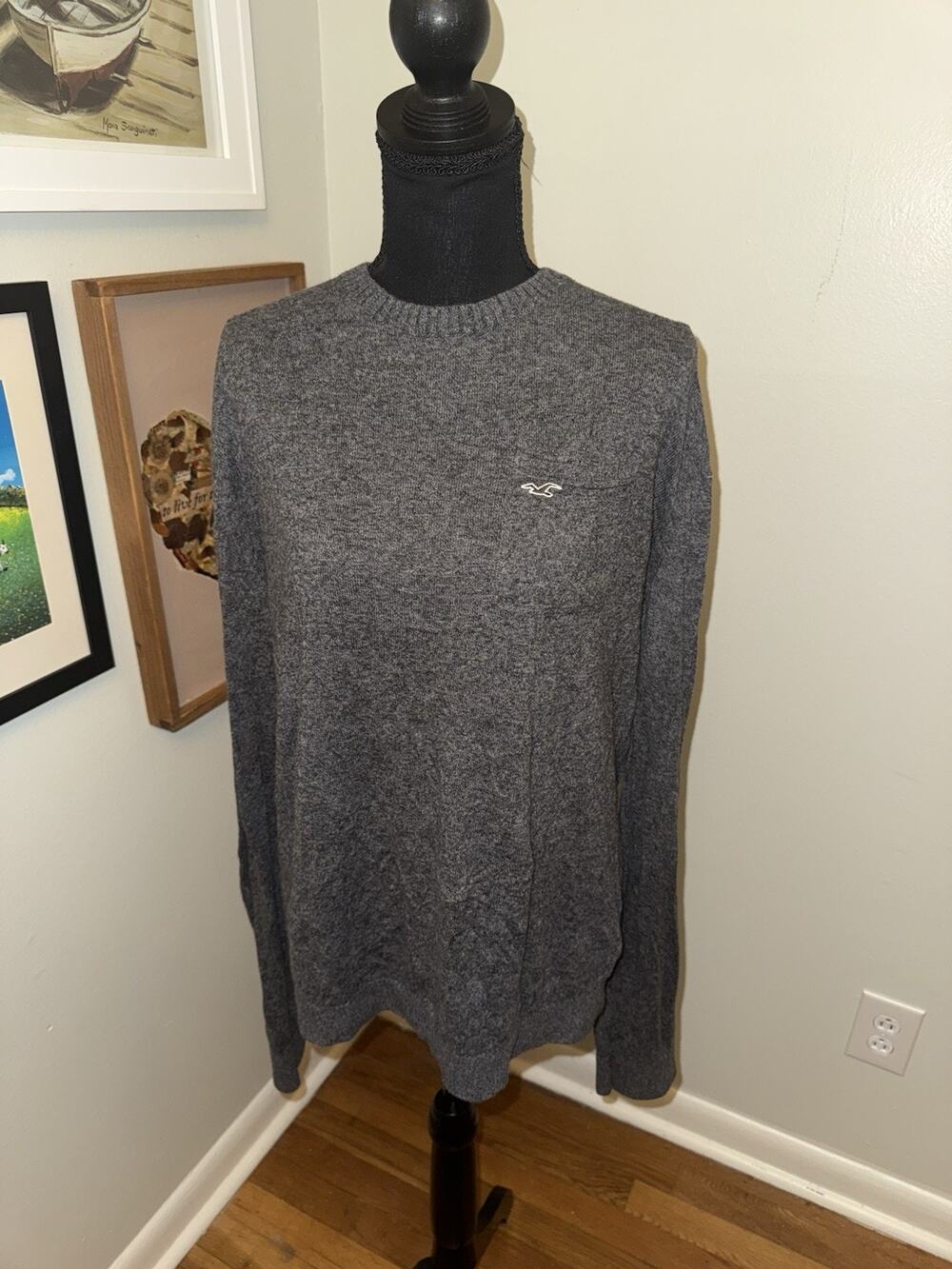 Hollister Top Sweater Womens L Gray Lightweight Knit Career Stretch Cozy Comfort